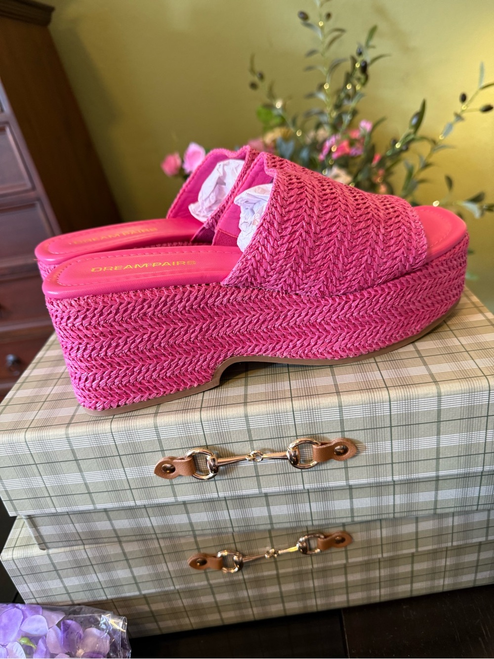 Dream Pairs Hot Pink Woven Platform Slide Sandals 8